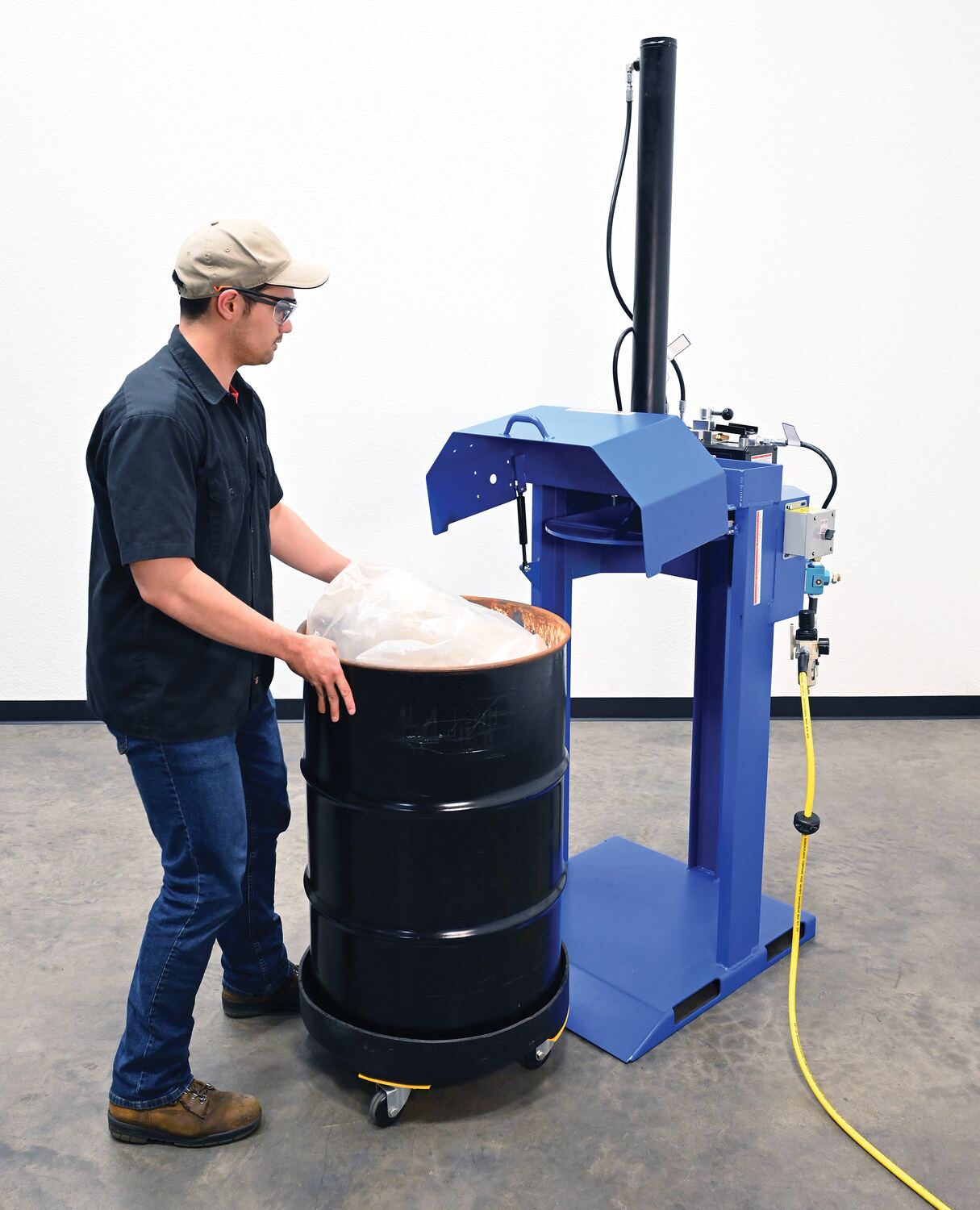 A relevant stock photo of 55 gal drum in a typical setting.