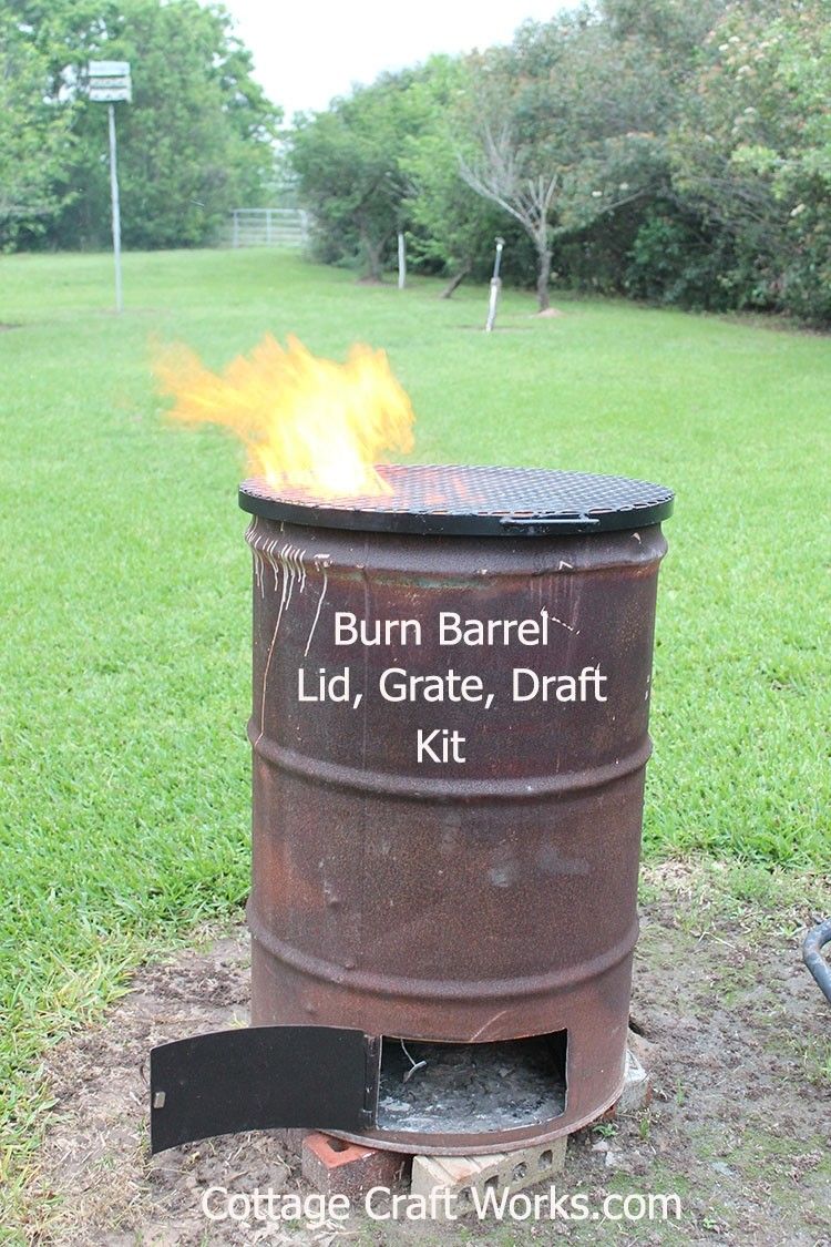 A relevant stock photo of 55 gallon burn barrel in a typical setting.