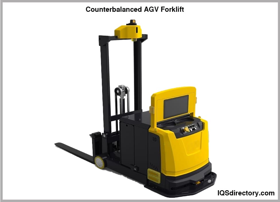 A relevant stock photo of agv forklift in a typical setting.