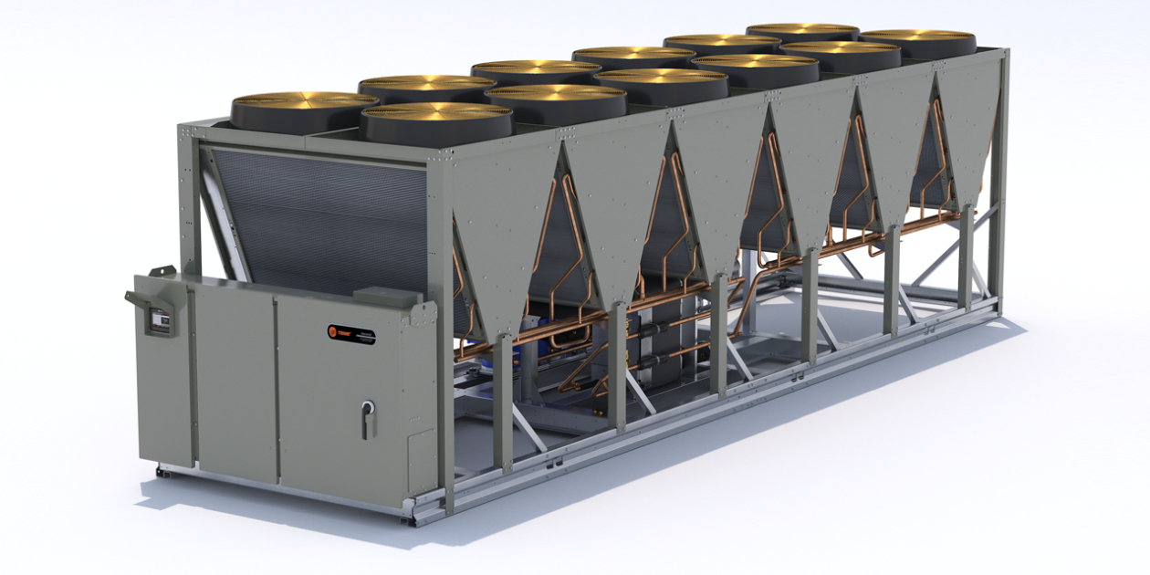 A relevant stock photo of air cooled chiller in a typical setting.