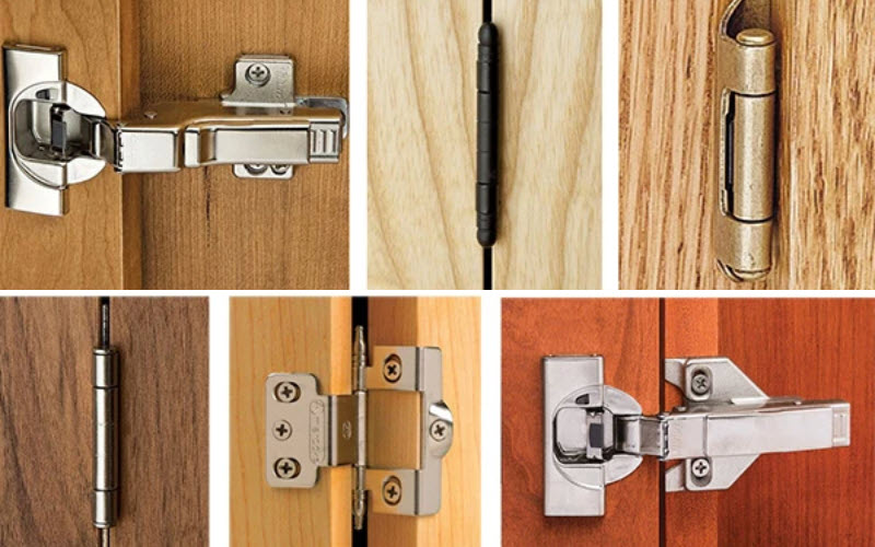 A relevant stock photo of cabinet hinge types in a typical setting.