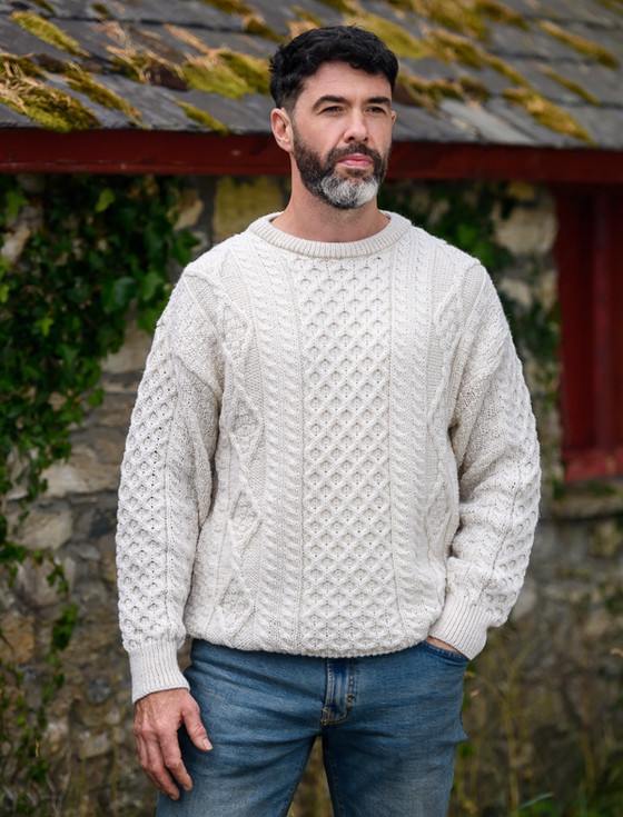 A relevant stock photo of cable knit sweater in a typical setting.