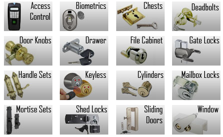 A relevant stock photo of different lock types in a typical setting.