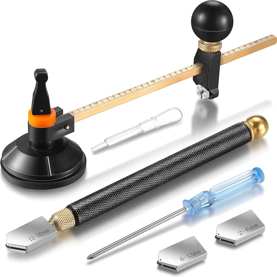 A relevant stock photo of glass cutters tools in a typical setting.
