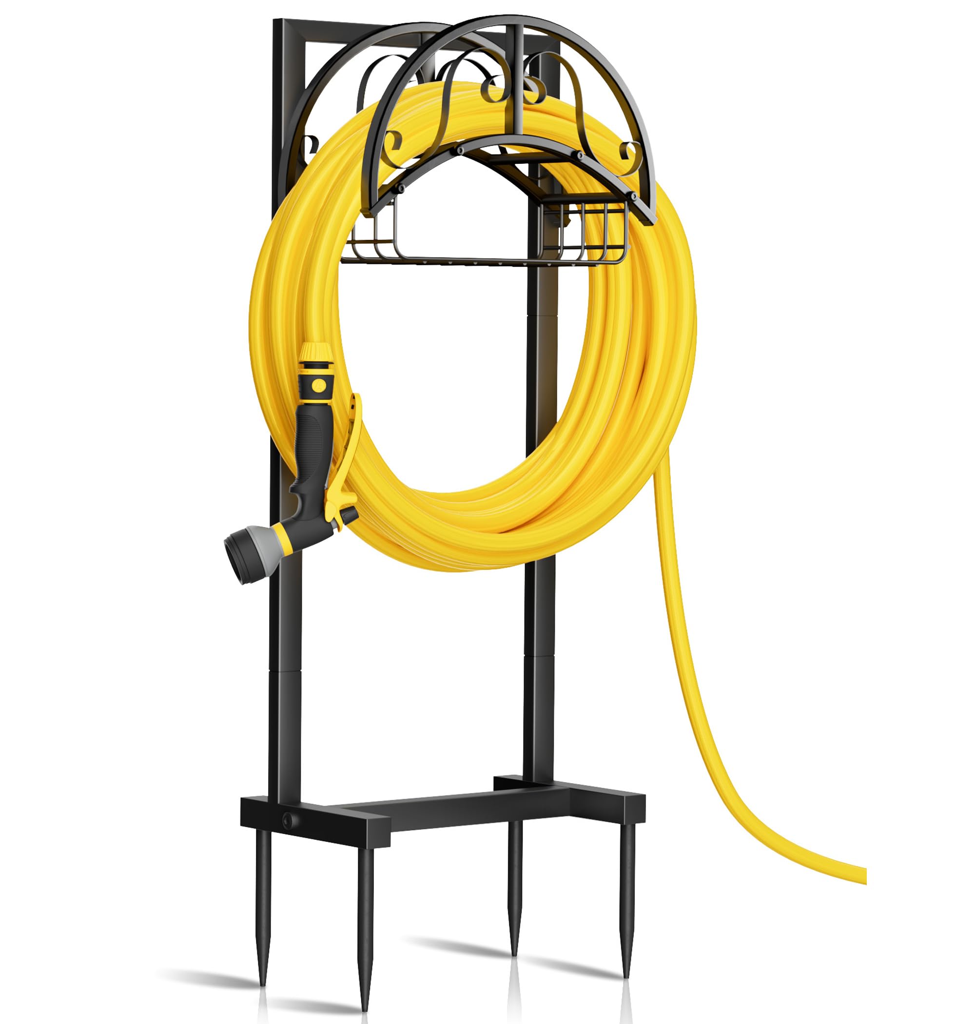 A relevant stock photo of hose holder in a typical setting.