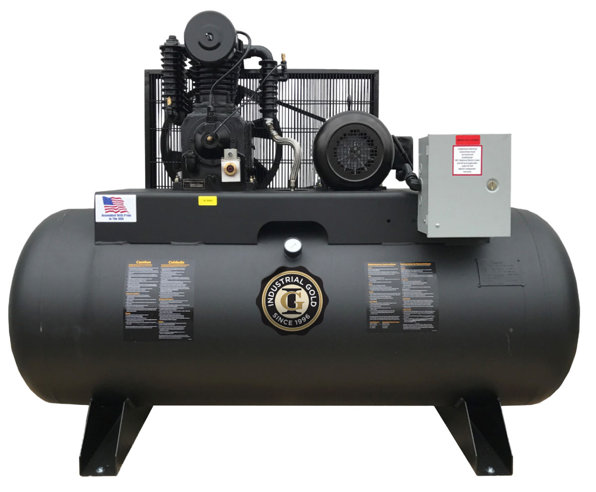 Illustrative example of industrial gold air compressor from Google Search