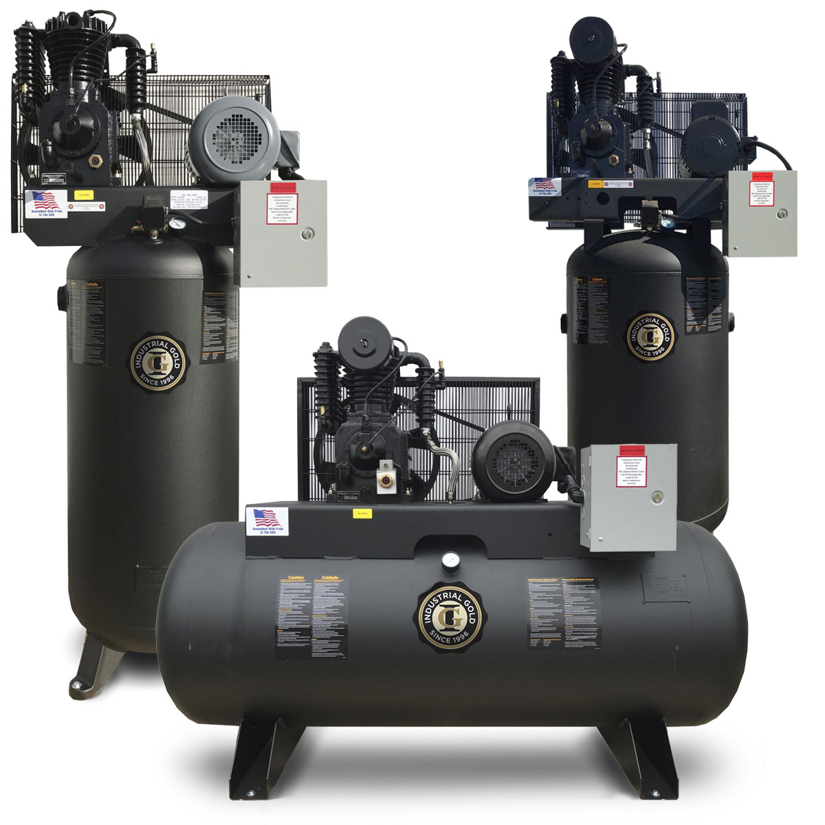 Illustrative example of industrial gold air compressor from Google Search