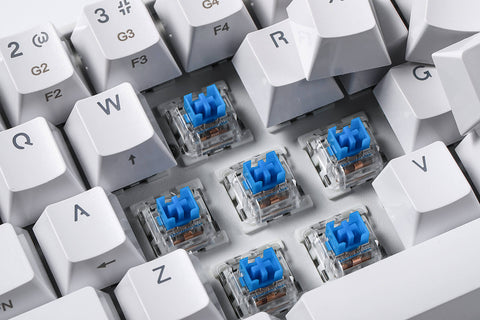 A relevant stock photo of keyboard switches types in a typical setting.