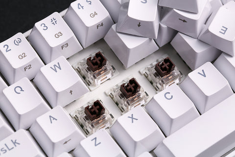 A relevant stock photo of keyboard switches types in a typical setting.