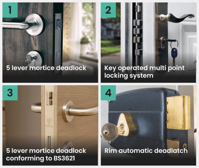 A relevant stock photo of kinds of locks in a typical setting.