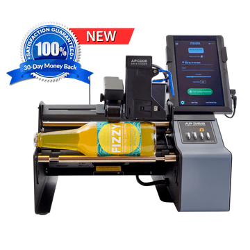 A relevant stock photo of label machinery in a typical setting.