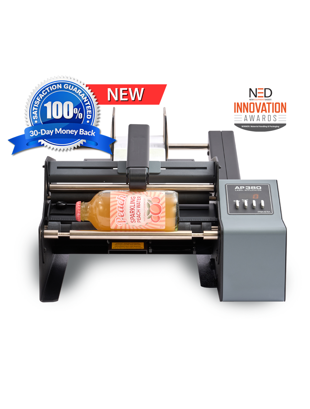 A relevant stock photo of label machinery in a typical setting.