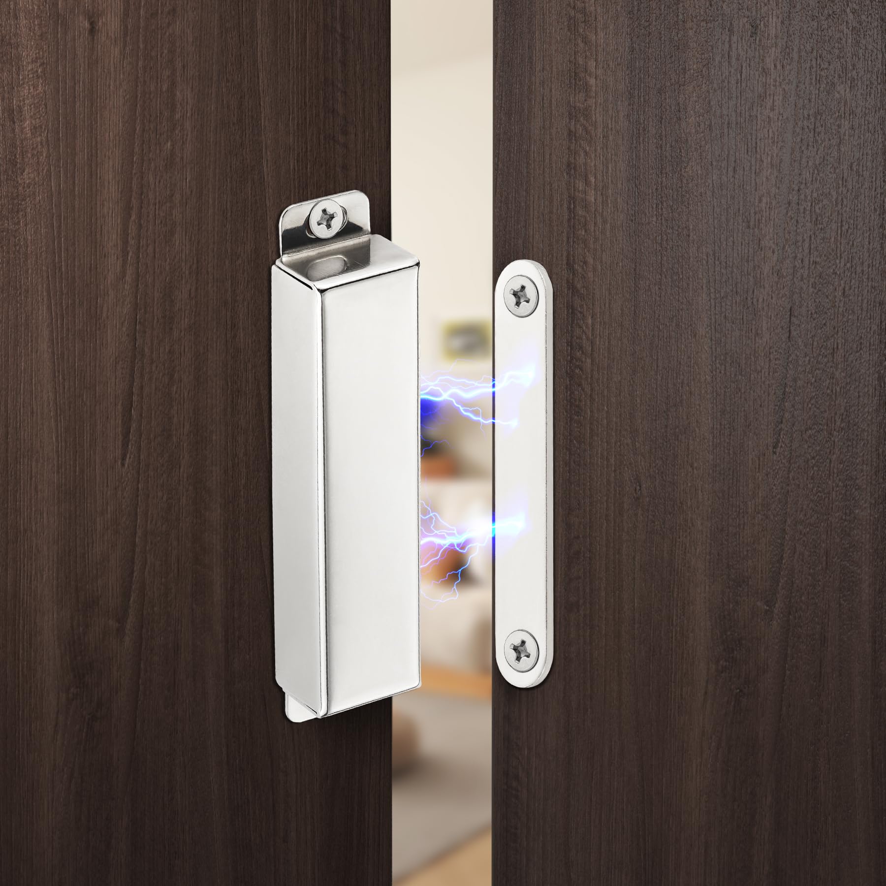 A relevant stock photo of magnet for door latch in a typical setting.