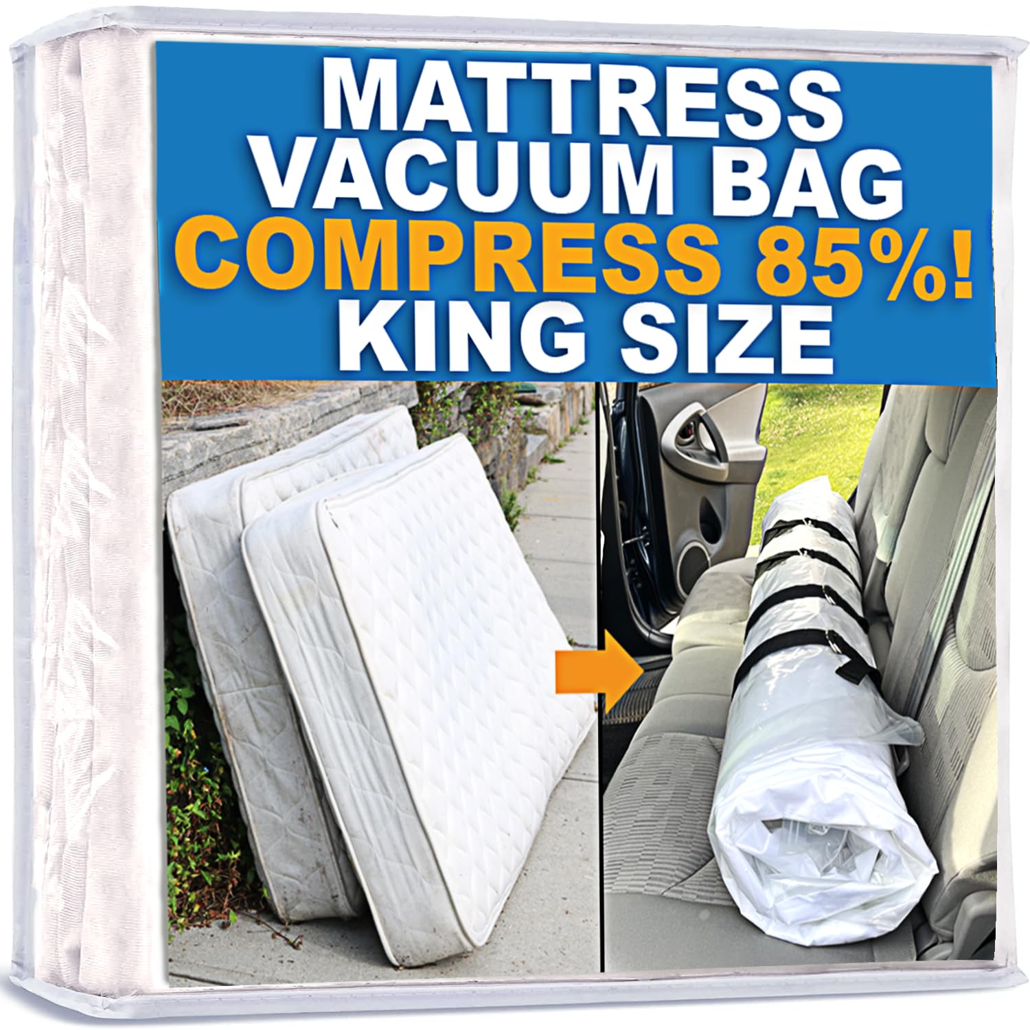 A relevant stock photo of mattress in a bag in a typical setting.
