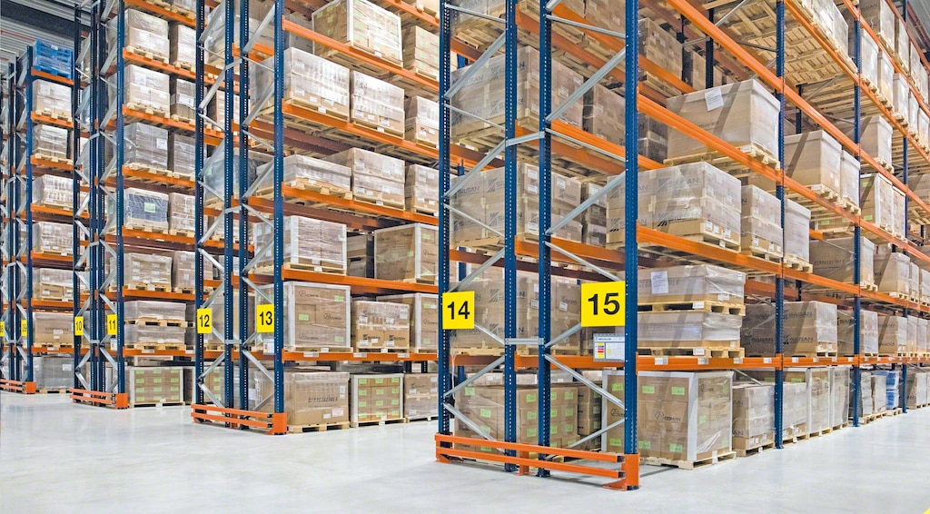 A relevant stock photo of pallet racking in a typical setting.