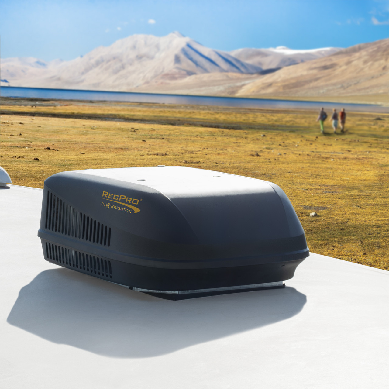 A relevant stock photo of rv ac in a typical setting.