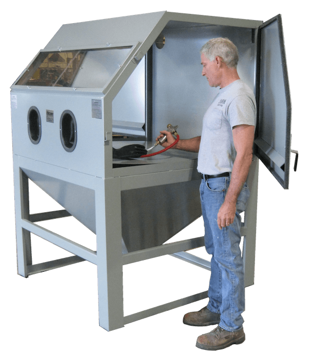 A relevant stock photo of sand blast cabinet in a typical setting.