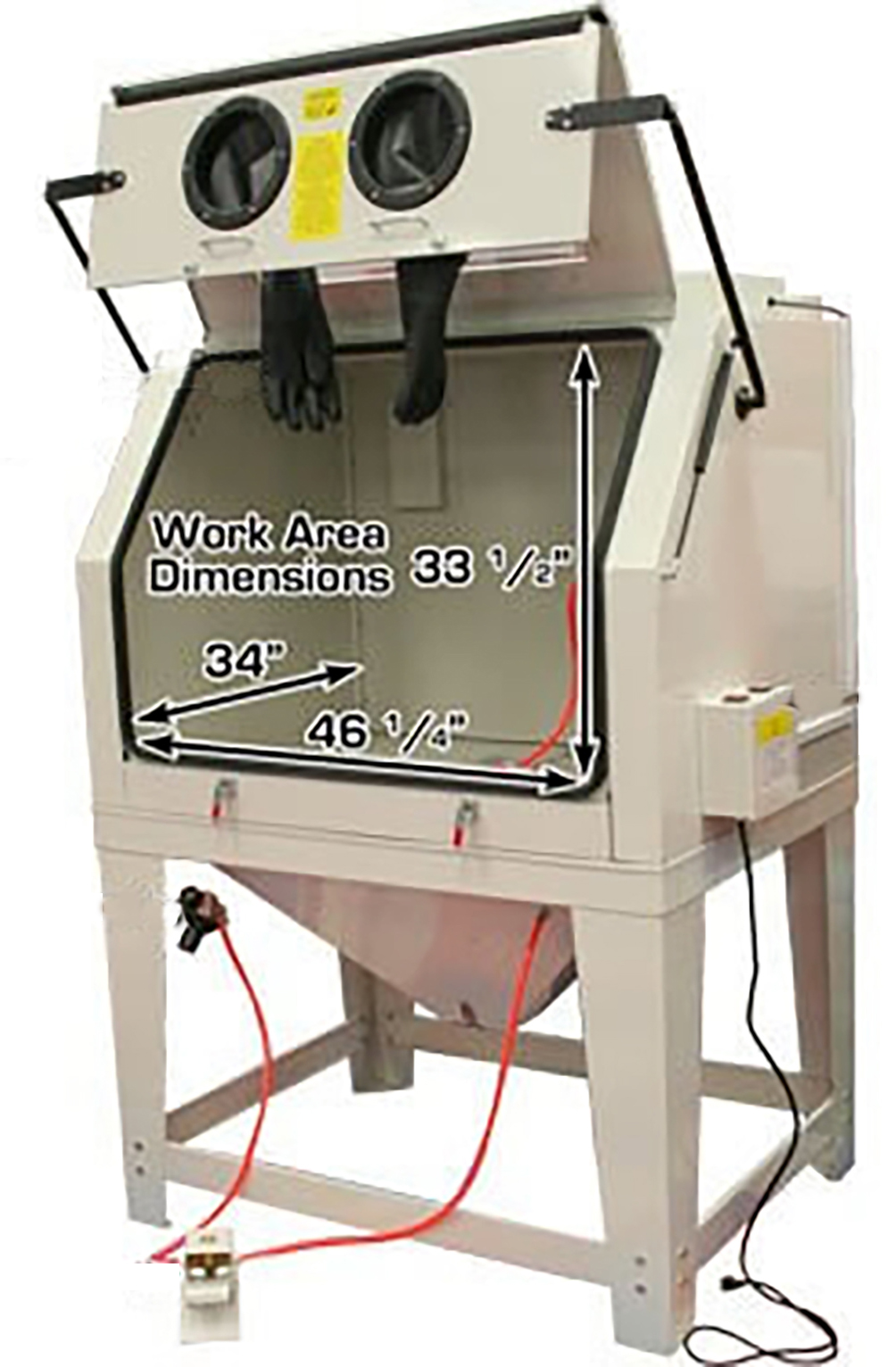 A relevant stock photo of sand blast cabinet in a typical setting.