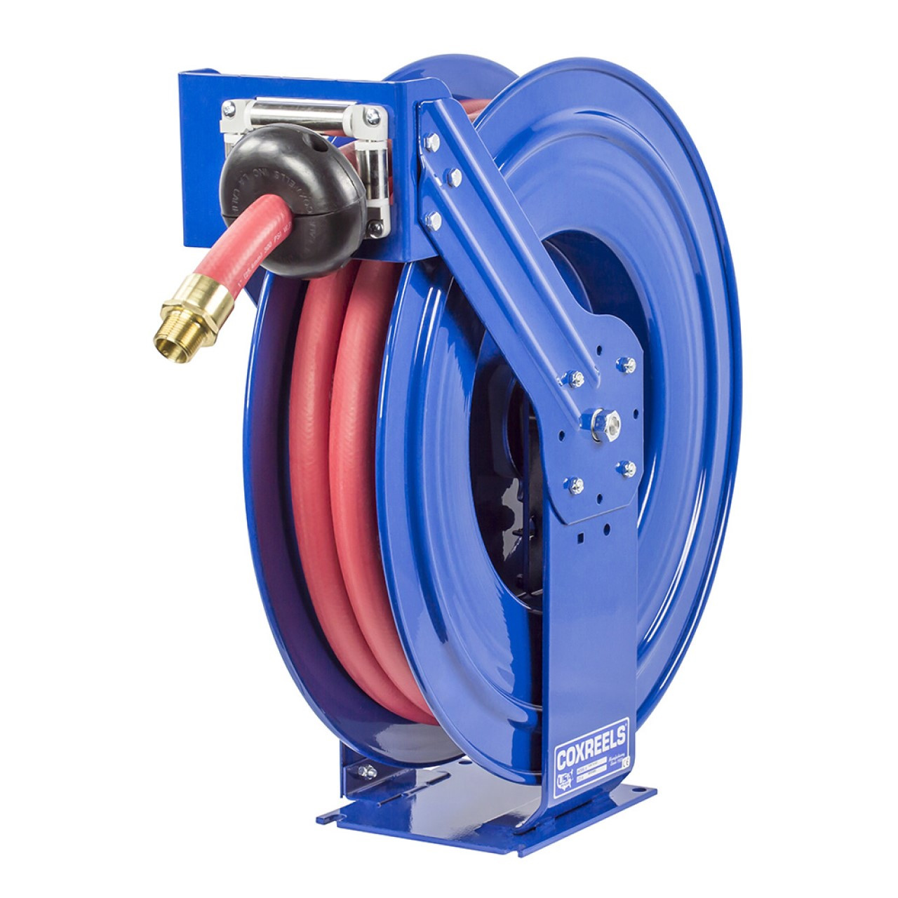 A relevant stock photo of spring driven hose reel in a typical setting.
