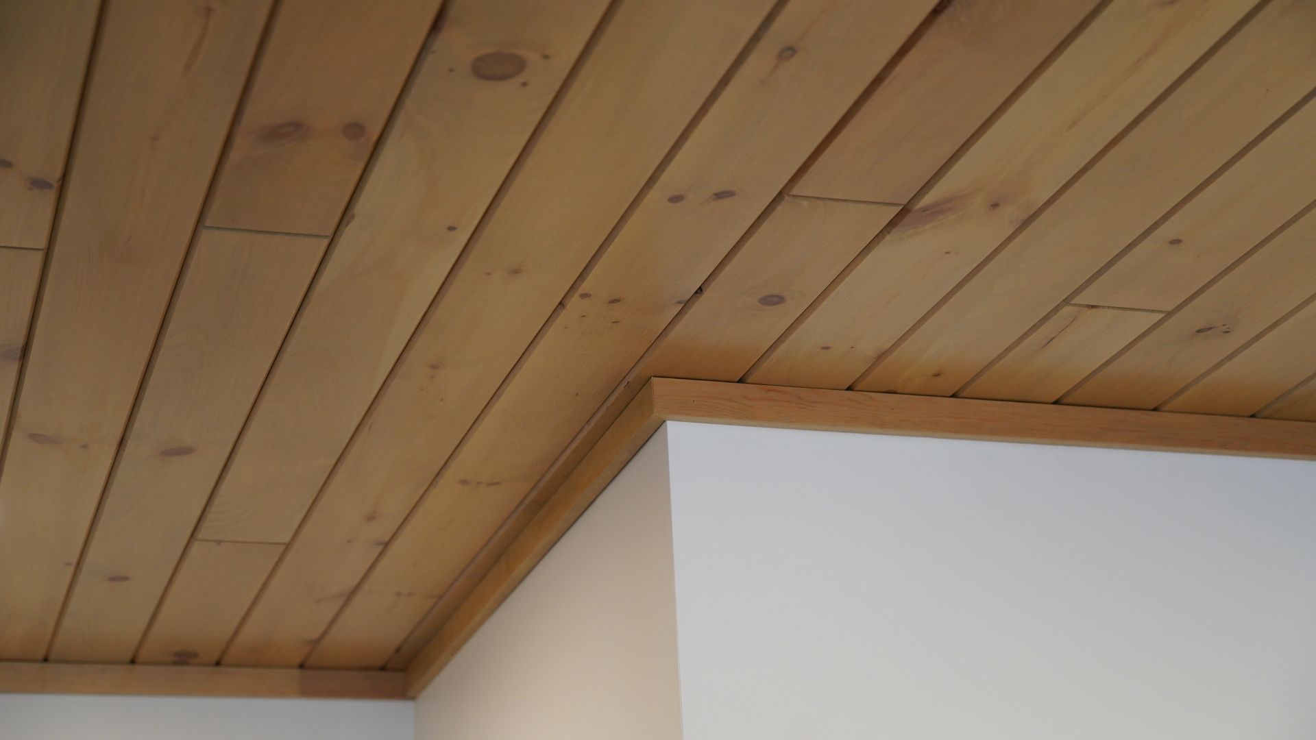 A relevant stock photo of tongue and groove ceiling in a typical setting.