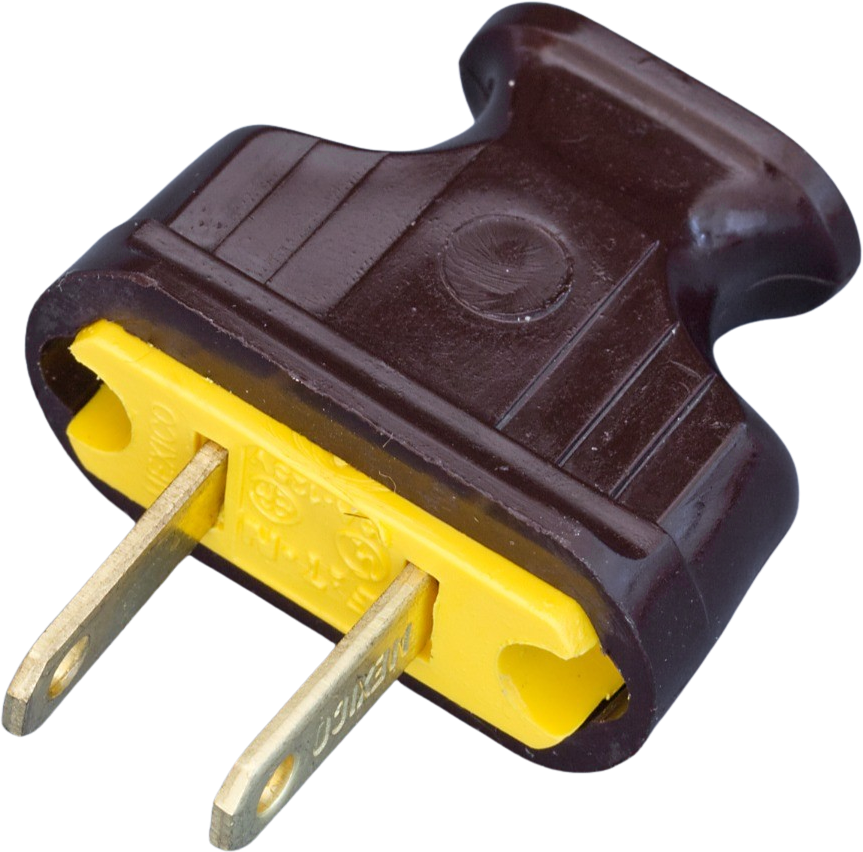 A relevant stock photo of two prong ac plug in a typical setting.