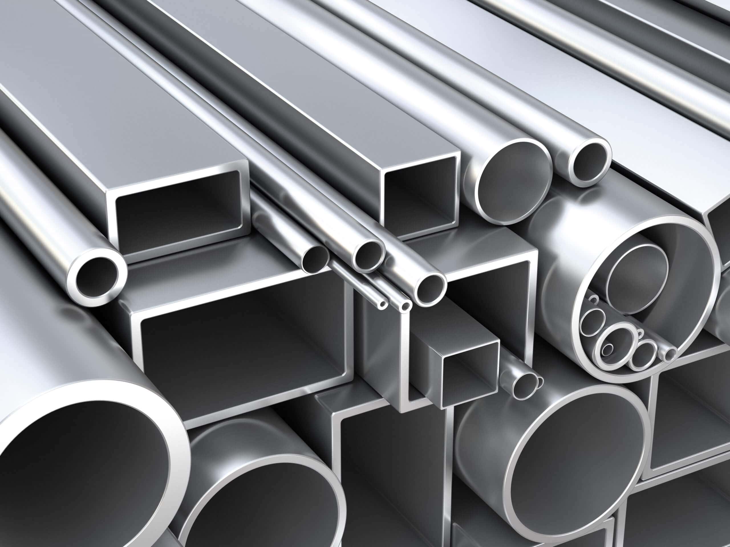 A relevant stock photo of types of aluminium materials in a typical setting.