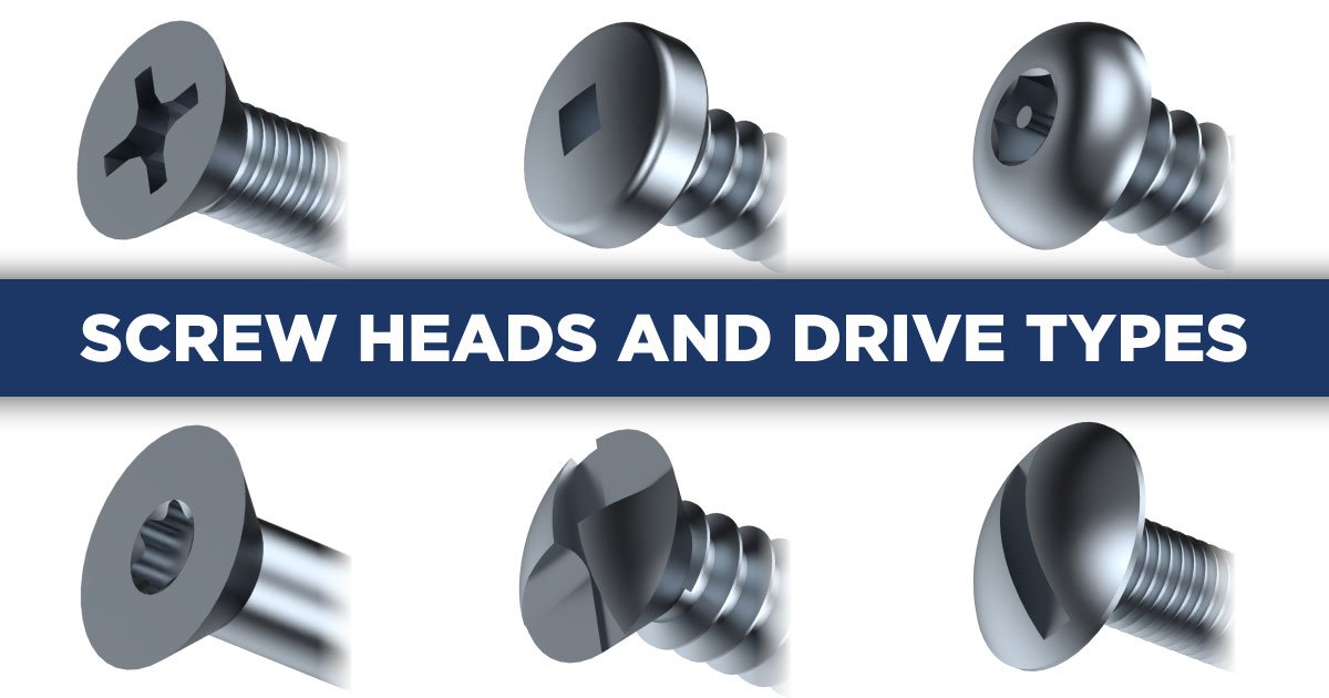 A relevant stock photo of types of bolt heads in a typical setting.