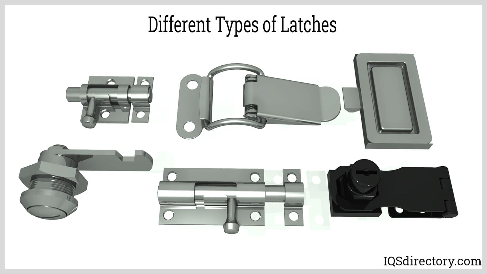 A relevant stock photo of types of latches in a typical setting.