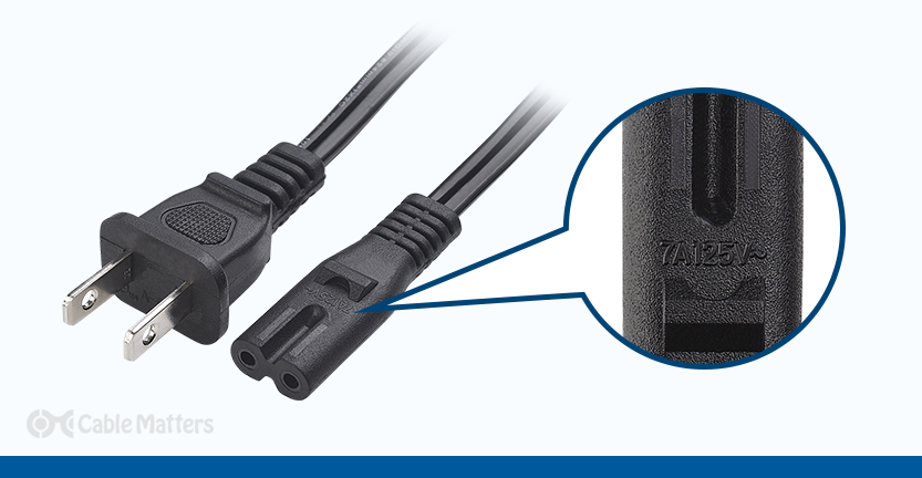 A relevant stock photo of types of power cords in a typical setting.