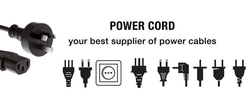 A relevant stock photo of types of power cords in a typical setting.