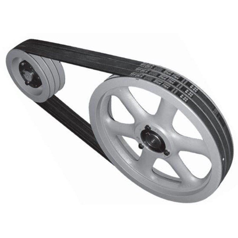 A relevant stock photo of vee belt and pulley in a typical setting.