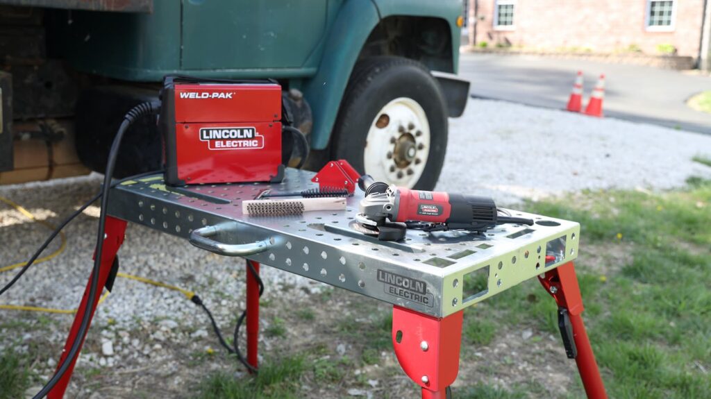 A relevant stock photo of welding table in a typical setting.
